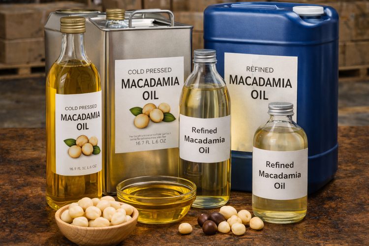 Illustrated placeholder for article titled Cold Press and Refined Macadamia Oil: Commercial Use Cases